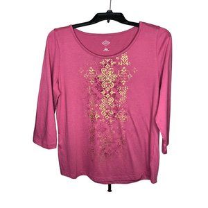 St. John’s Bay active pink T-shirt jersey Large Round neck 3/4 sleeve stretch Go